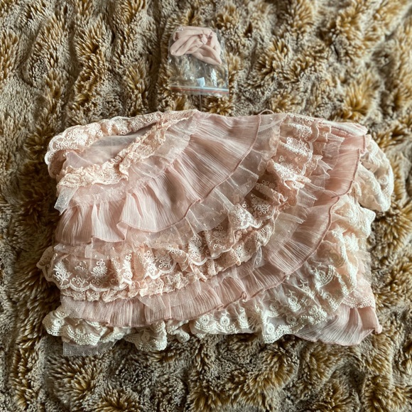 NWT Intimately Free People lpink ruffle asymmetrical top w/ detachable straps - Picture 2 of 5